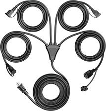31 FT Black 1 to 4 Splitter Extension Cord with Weatherproof Covers