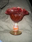 Fenton Amberina Thumbprint Compote Ruffled Edges