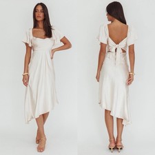 NWT Selfie Leslie Grayson Tied Back Asymmetrical Midi Dress in Champagne Sz M