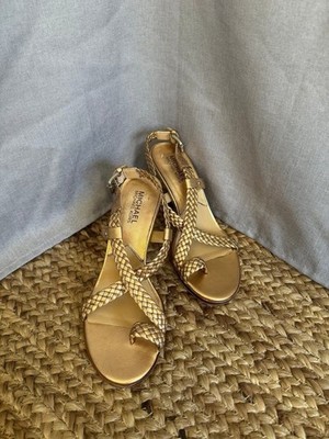 Michael Kors Women s Gold Braided Leather Cleopatra Gilded Regal Formal Heels 6