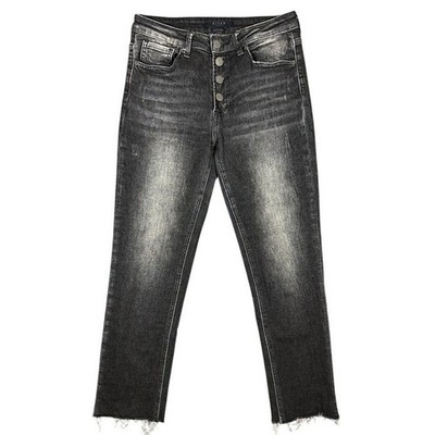 Risen Los Angeles Faded Black High Rise Straight Leg Raw Hem Jeans RDP1444 Sz 5