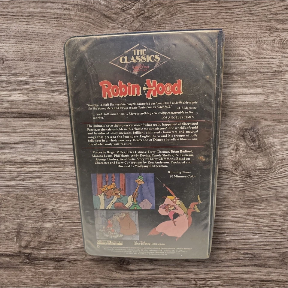 Disney Robin Hood VHS Black Diamond Classic Padded Clamshell Red  Rare! - Image 2 of 2