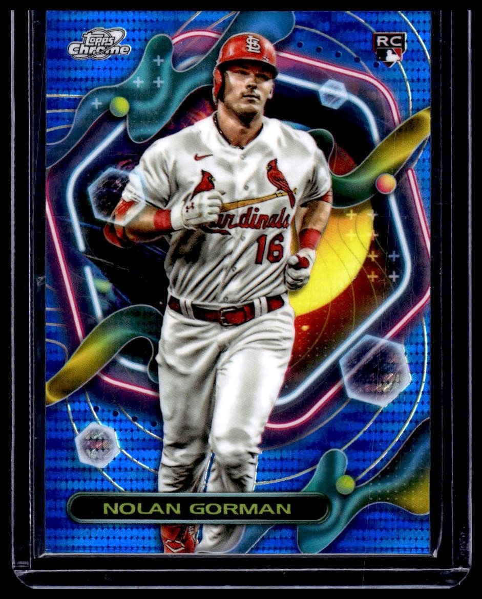 2023 Topps Chrome Cosmic #16 Nolan Gorman Blue Moon Refractor #/99