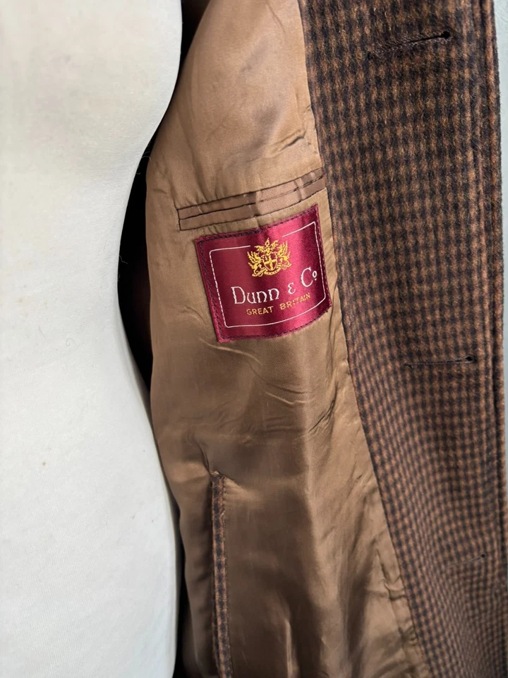 Vintage trench OVER COAT 44 100% lambs wool tweed DUNN&CO check  brown plaid - Image 4 of 4