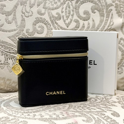 #ad CHANEL Mini Black Cosmetic Pouch Zip Makeup Bag Lipstick Case 3.5 Inch $38.00
