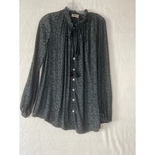 Show Me Your Mumu Alicia Tunic Black Leopard Silky Ruffle Neck Tassel Top XS