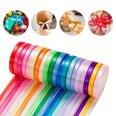 25 Metre Double Sided Satin Ribbon Rolls Reels 6mm 10mm 15mm 23mm 25mm ...