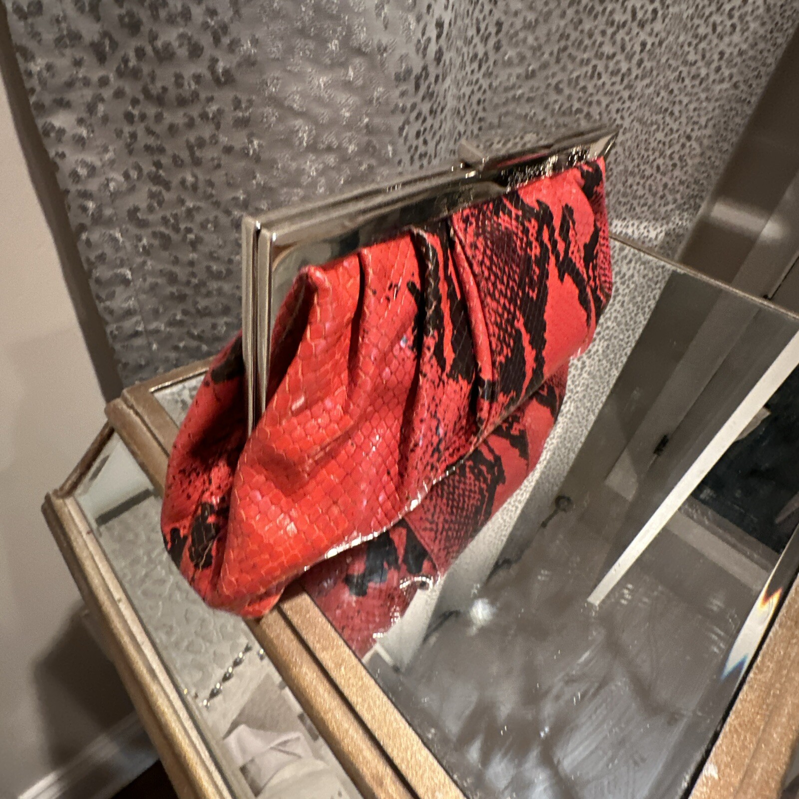 Calvin Klein Leather Framed Python Bag Clutch - image 5