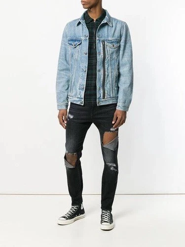 $1250 R13 Distressed Zipper Trucker Blue Jacket Large image 10