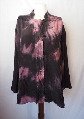 Vintage URU Kristine St. Rrik Silk Hand Dyed Tunic Boho Floral Black Mauve OS