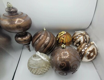 Christmas Golden Brown Large Glass 8'' To 10'' Round And 12'' Spiral Ornaments