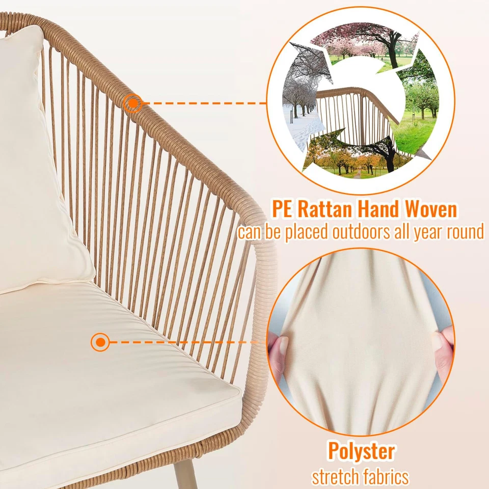 Juego de muebles de bistró de ratán PE de exterior de 3 piezas para patio juego de conversación de ratán Foto 4 de 4