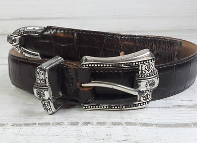 Brighton Brown Leather Belt Croc Embossed Western Buckle  display picture 1
