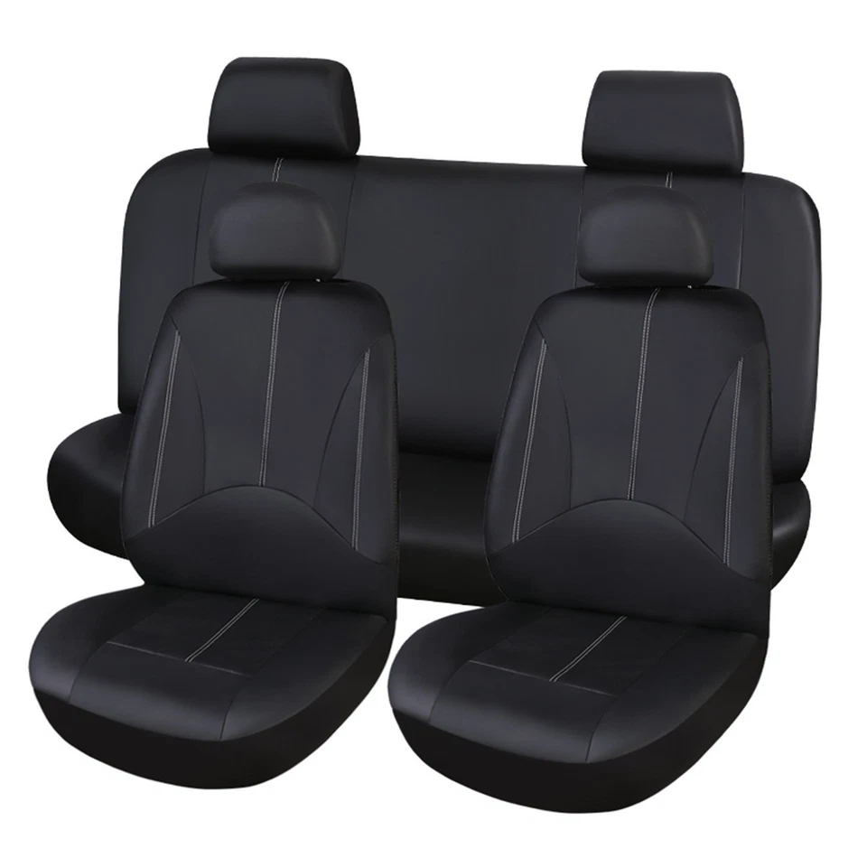 PU Leather Car Seat Cover Black Full Set Front Rear Seat Cushion Mat Protector - Изображение 2 из 4