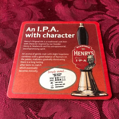 WADWORTH & CO - HENRY'S ORIGINAL IPA - MIT FIGUR - BIERDECKEL - TABLETT 110