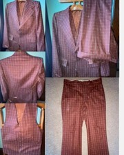 VTG 70S MENS 40 L BROWN STRIPE PIERRE CARDIN WOOL 3 PIECE SUIT JACKET VEST PANTS
