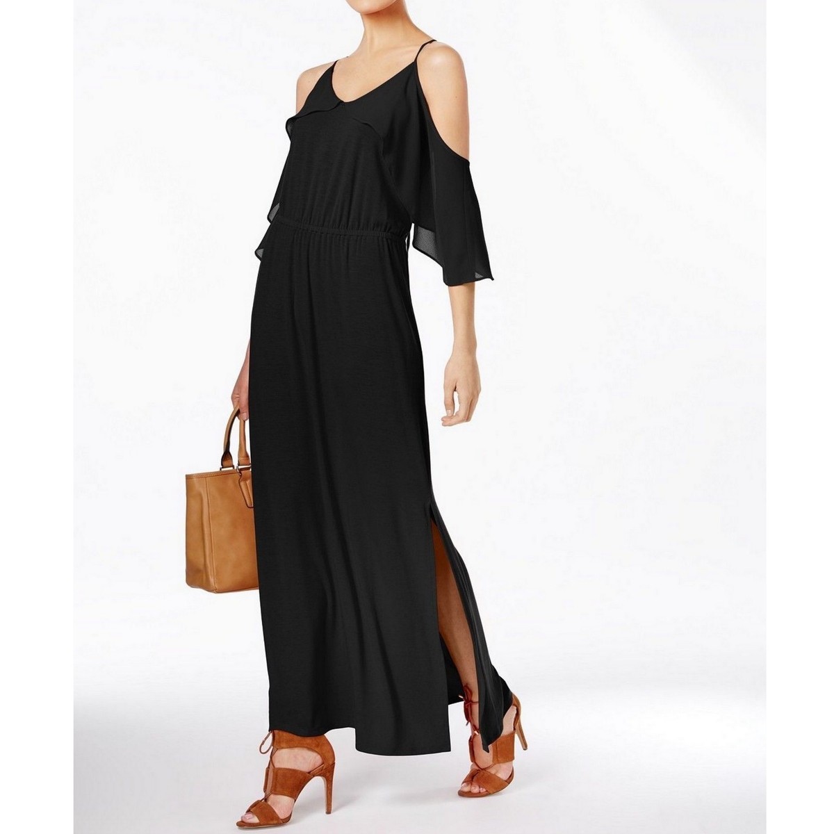 NY Collection Womens Black Cold Shoulder Shift Dress S for