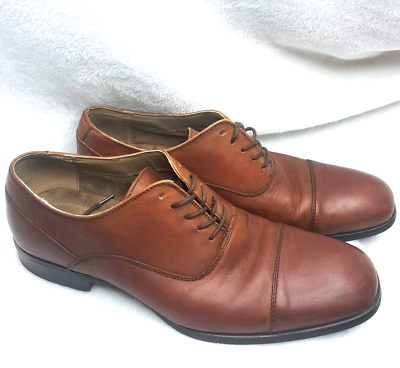 Calvin Klein Shoes Mens 9.5W Carlton Dress Cap Toe Oxford Brown Faux  Leather | eBay