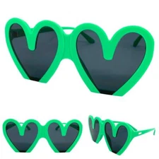 Oversized Exaggerated Retro Party SUN GLASSES Heart Shape Green Frame Dark Lens