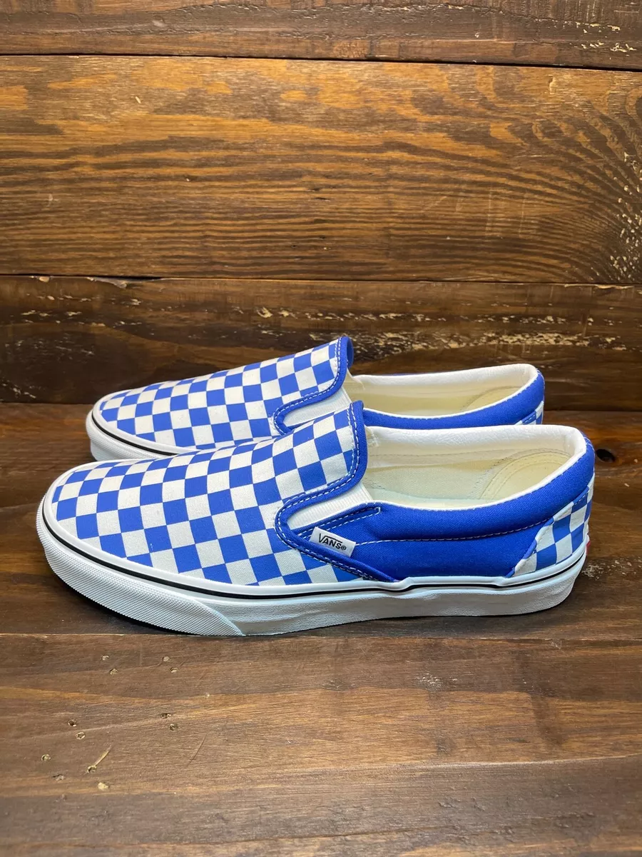 Vans slip cheap on blue checkerboard