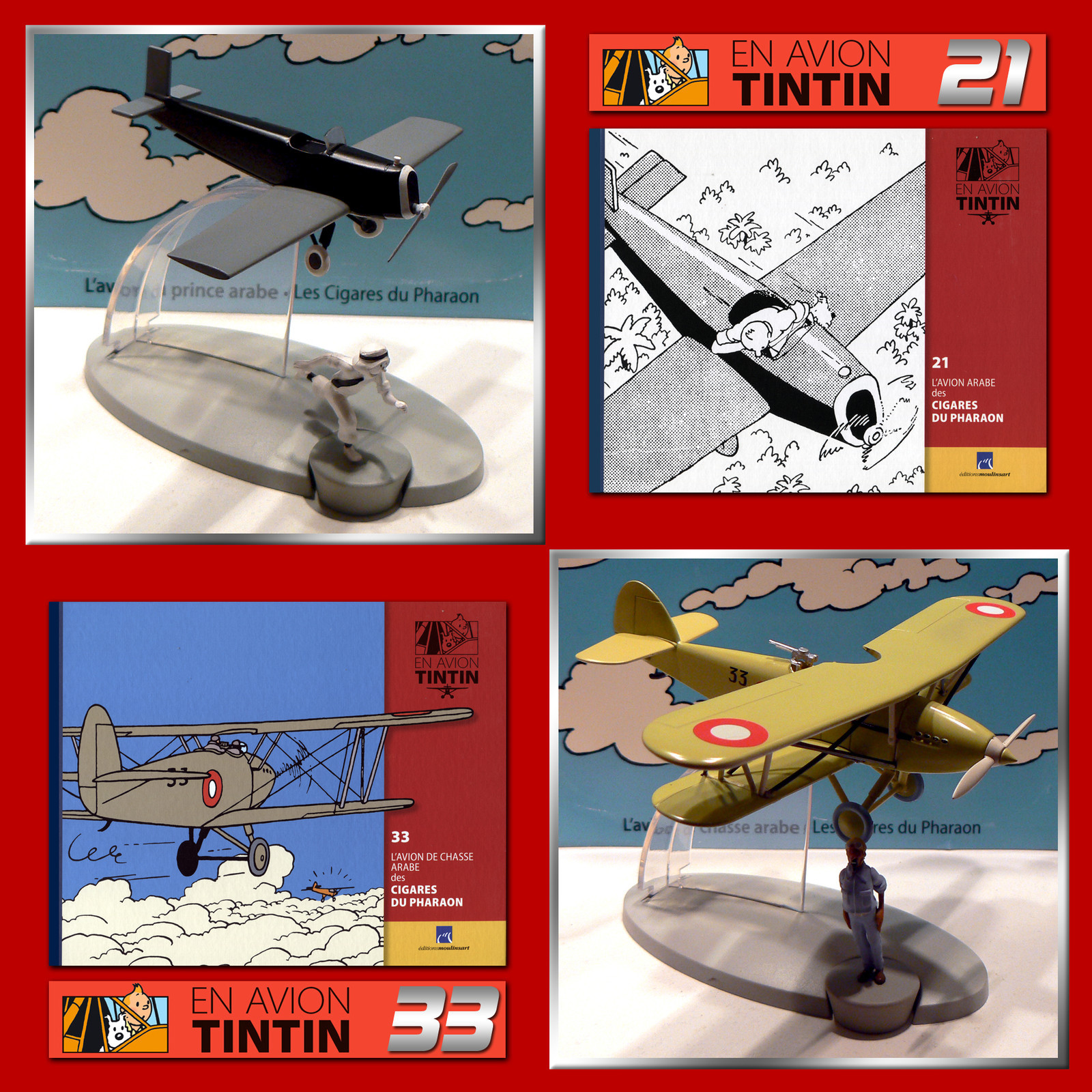 2 avions Tintin numéros 21 et 33 Moulinsart avec livrets officiels