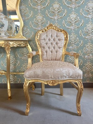 Armchair French Louis XV Chair Handmade Baroque Armchair in Ivory Gold Finish