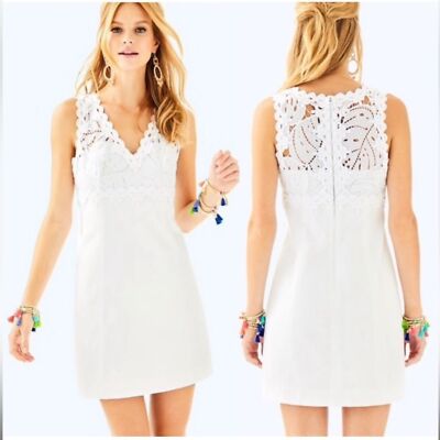 Lilly Pulitzer Sandi Shift Lace Crochet Resort White Sleeveless Mini Dress Sz 6