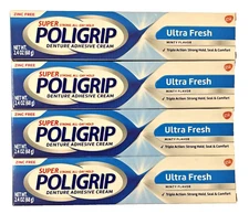 Super Poligrip Denture Adhesive Cream Ultra Fresh Minty 2.4 oz Exp 9/26 Lot of 4