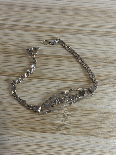 BRACCIALE ID MAGLIA CUBANA RIEMPITO ORO 18K 7,5 POLLICI (MADRE) CON CUORI TIMBRATI M - Foto 6 di 8