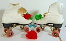 Vtg Chicago Roller Skates White Leather Women's/Girl Size 8 Roll Rite
