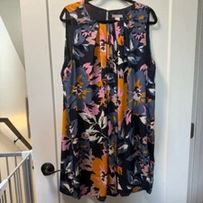 H&M Sleeveless Colorful Floral Knee Length Shift Pleated Business Casual Summer