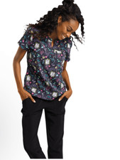 NEW Inspira IP723 Round Neck Print Scrub Top M