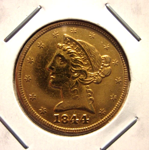 1844 $5 LIBERTY HEAD HALF EAGLE DOLLAR GOLD COIN PHILADELPHIA MINT REPUNCHED 4