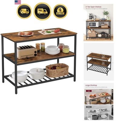 Kitchen Island with Shelves Large Worktop Freestanding Steel Structure Rustic...