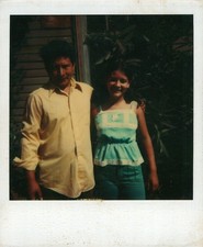 Old Vintage Photo COLOR POLAROID DUO MAN GIRL IN YARD FATHER DAUGHTER DAD