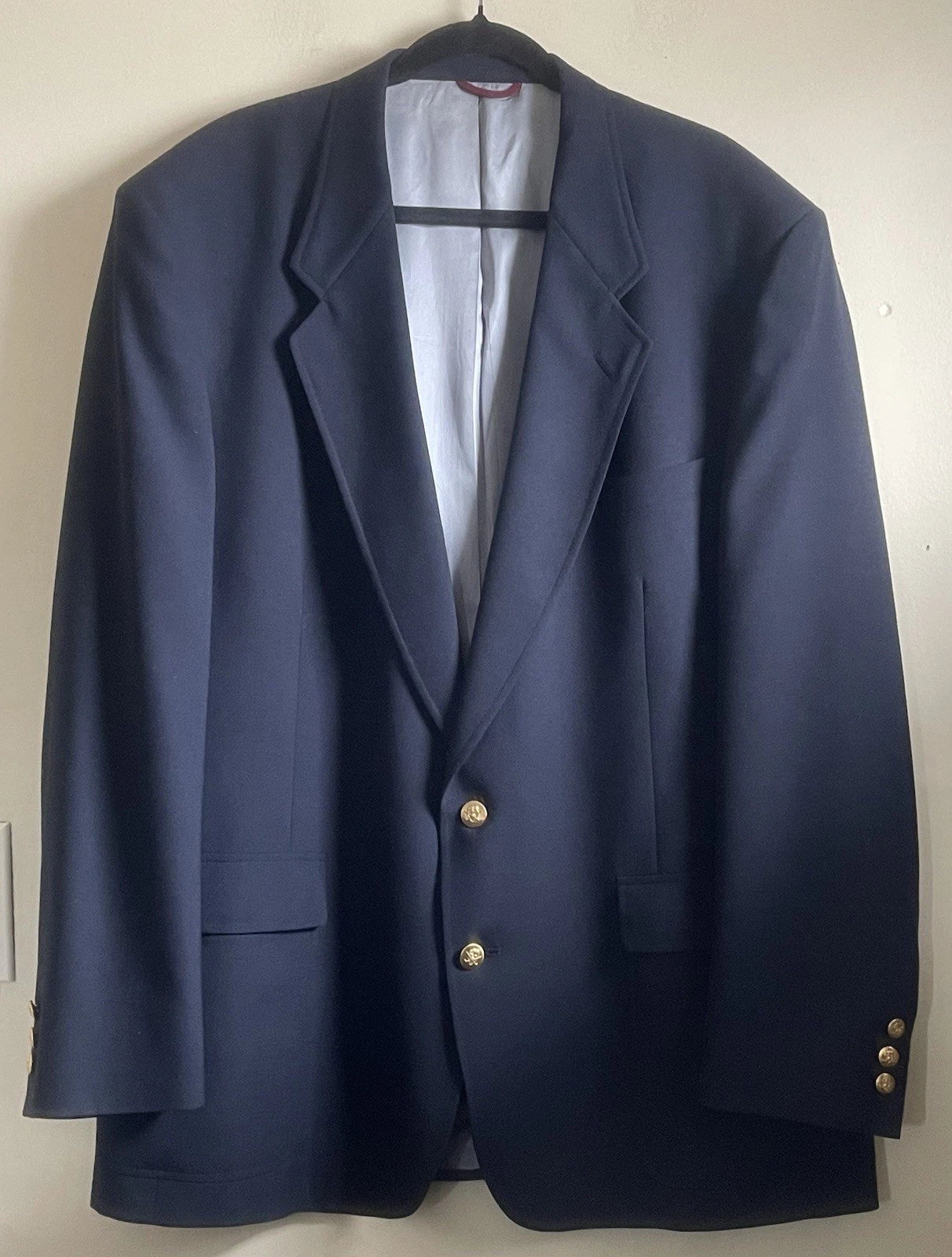Hart Schaffner Marx Blazer 48L Navy Wool Gold Button Made USA Sport Coat Jacket