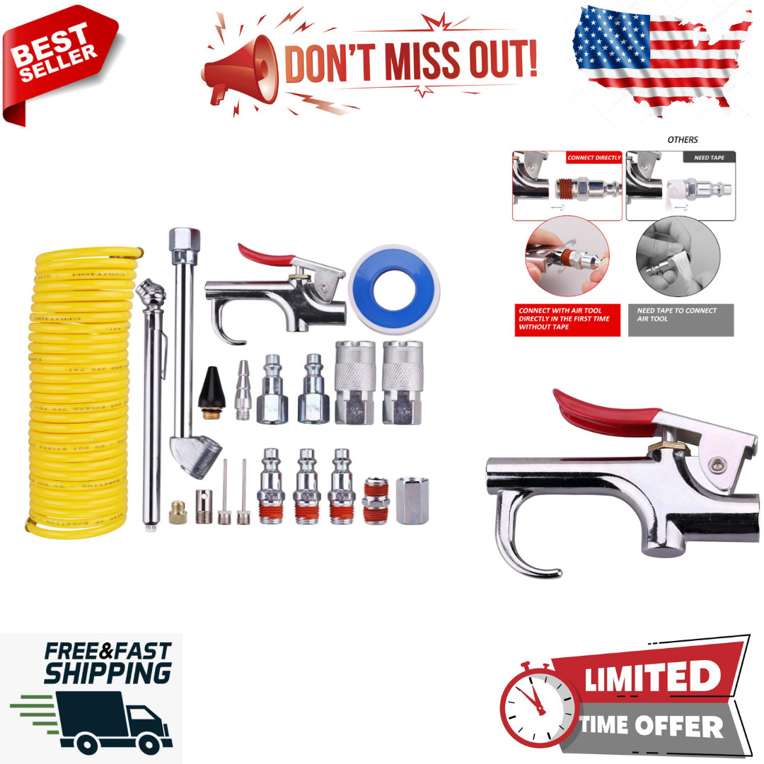 Kit, 1/4 Inch Npt Air Tool Kit With 1/4 Inchx25ft Coil Nylon
