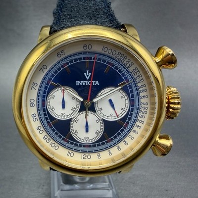 Invicta Chronograph Watch Men 48mm Blue Dial Gold Tone Round 13057 New Battery