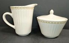 Cream Flat Ribbed Creamer, and Sugar Bowl Stoneware by International Tableworks