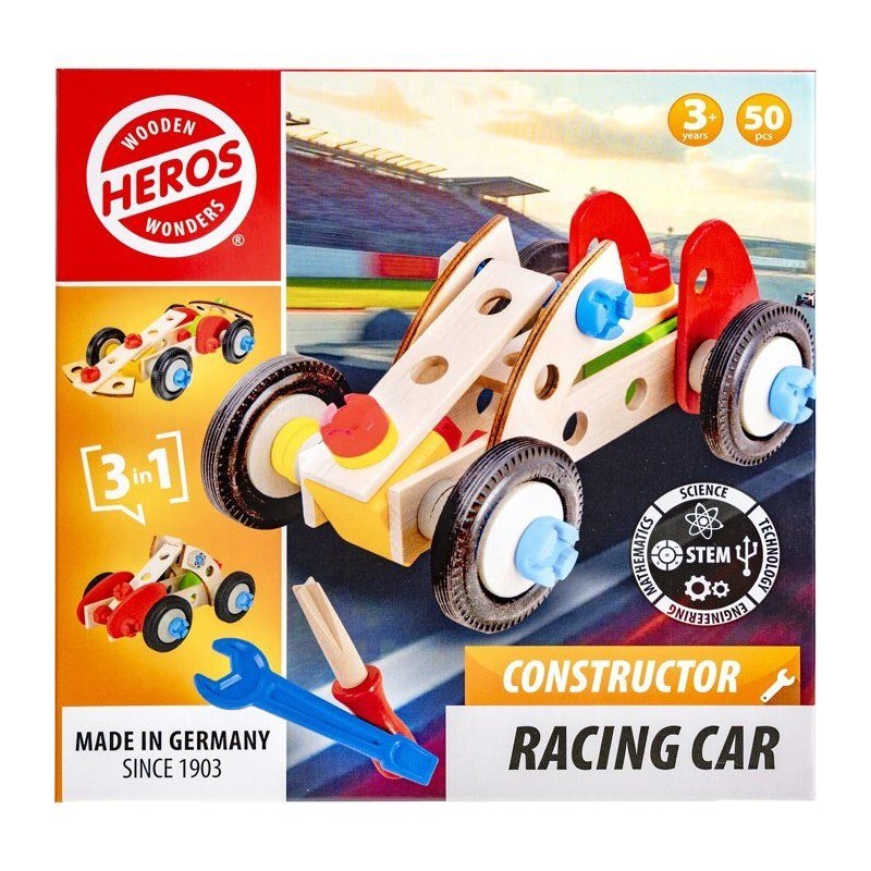 Voiture de course à construire en bois FSC : cadeau d'anniversaire éco-responsable