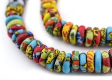 Cape Coast Fused Rondelle Recycled Glass Beads 11mm Ghana African Multicolor