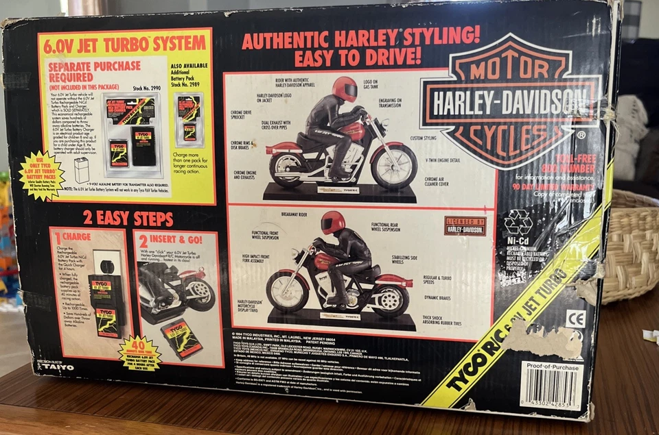 Tyco Rc Harley-Davidson Motorcycle Yellow Vintage 1994 Complete Vintage Tyco Rc - Image 4 of 4