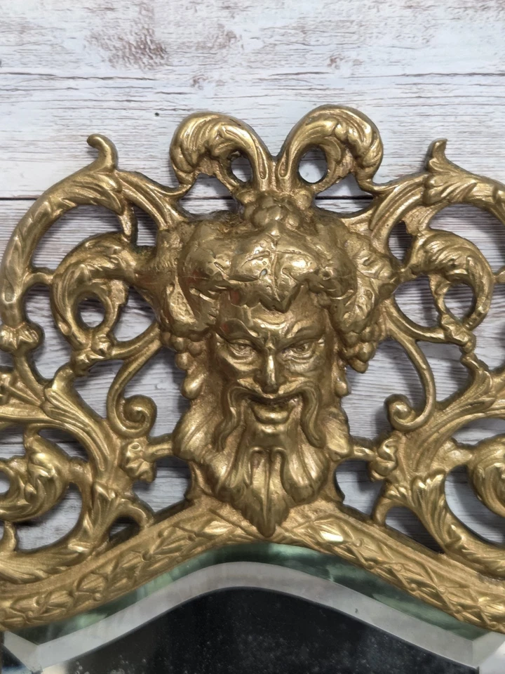 Antique Brass Beveled Mirror Candle Sconce Ornate Bacchus Frame 16" X 10" - Image 2 of 4