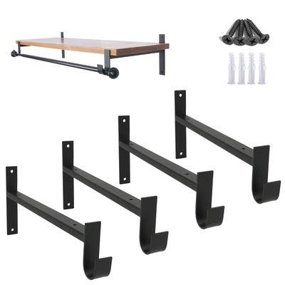 Closet Rod Bracket Heavy Duty Shelf Brackets 12 Inch Black Wall Mounted Close...