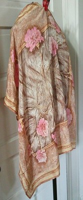 Vintage SILK Pink Carnation 34'' Sq. Scarf Shawl