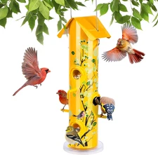 Kingsyard Metal Bird Feeders for Outdoors Hanging, 6-Ports Tube Bird Feeder, 14