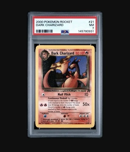 2000 Pokémon Team Rocket Dark Charizard WOTC Unlimited Non-Holo PSA 7 NM NEW CER