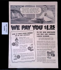 1954 SIMONIZ NEW BODYGARD CAR WAX & LIQUID KEENER MAN WAXES CAR Print Ad 49668