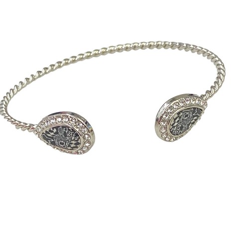 JILZARAH Silver Tone Twist Cable Black  White Clay Cuff Crystals Cuff Bracelet
