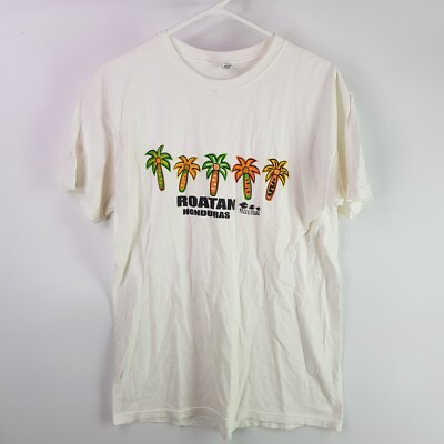 M&O Gold Honduras Shirt Mens M White Peces Globo Crew Tee Palm Tree Cotton